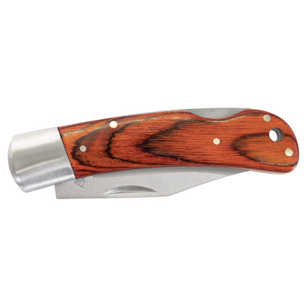 4" Wood Folding Knife with Leather Sheath