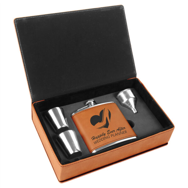 6 oz. Rawhide Laserable Leatherette Flask Gift Set